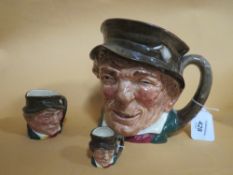 THREE GRADUATING ROYAL DOULTON CHARACTER JUGS - PADDY, consisting of miniature, small and large, H
