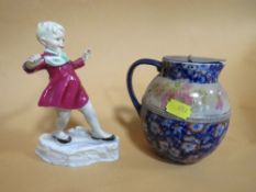 A VINTAGE FLORAL WEDGWOOD JUG WITH SILVER PLATED LID TOGETHER WITH A ROYAL WORCESTER F.G. DOUGHTY