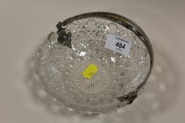 AN ANTIQUE CUT GLASS BOWL WITH DUTCH SILVER MOUNTS