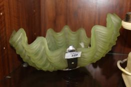 AN ART DECO SHELL SHAPED GREEN GLASS CHROME EFFECT LIGHT SHADE