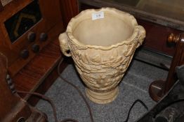 AN ORIENTAL STYLE RESIN VASE WITH FIGURATIVE DETAIL