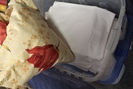 TWO PLASTIC LIDDED BOXES OF LINEN