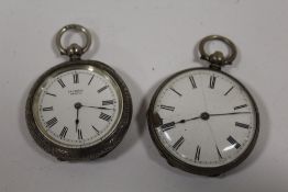 TWO VINTAGE SILVER CASED FOB WATCHES