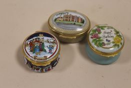THREE HALCYON DAYS ENAMEL PILL BOXES