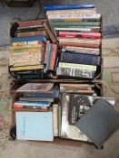 TWO TRAYS OF VINTAGE BOOKS TO INC A SELECTION OF EARLY LOCAL HISTORY BOOKS, HISTORY AND VARIOUS