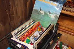 A TRAY OF LP RECORDS AND 7