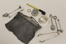 A BAG OF SILVER AND WHITE METAL TO INCLUDE A MESH PURSE