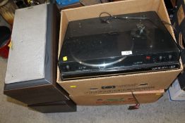 A BSR QUANTA 800 RECORD DECK TOGETHER A PAIR OF SONY SS3 SPEAKERS AND TECHNICS SA500 STEREO