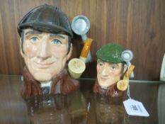 ROYAL DOULTON CHARACTER JUGS - THE SLEUTH D6631 AND D6635, tallest H20.5 cm and having a brown