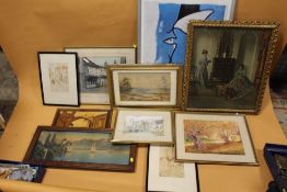 A QUANTITY OF FRAMED AND GLAZED WATERCOLOURS, PRINTS ETC (11)