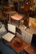 A MAHOGANY DUMB WAITER, BEDROOM CHAIR, OCCASIONAL TABLE ETC (5)