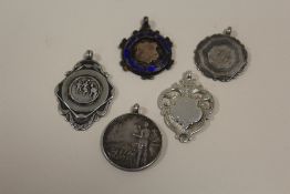 FIVE HALLMARKED SILVER FOBS