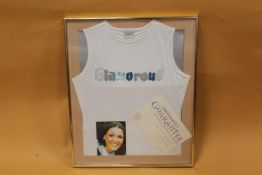 A FRAMED AND GLAZED VEST TOP WORN BY SUSANNE JONES FROM CORONATION STREET (KAREN MCDONALD) WITH