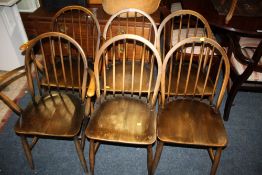 SIX ERCOL HOOP BACK DINING CHAIRS