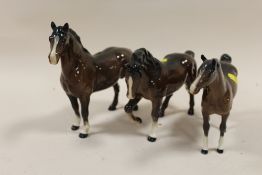 THREE BROWN BESWICK HORSES