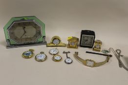 A COLLECTION OF ASSORTED CLOCKS, POCKET AND WRIST WATCHES ETC.