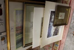 A COLLECTION OF PICTURES AND PRINTS TO INCLUDE A SIGNED UNFRAMED PRINT OF CHURCH, LARGE CRICKET