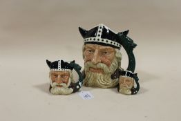 THREE GRADUATING ROYAL DOULTON CHARACTER JUGS - VIKING, consisting of small D6526, medium D6502