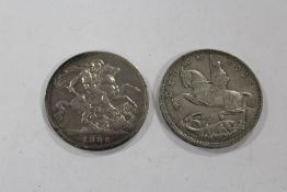AN 1892 SILVER CROWN COIN, TOGETHER WITH A 1935 EXAMPLE