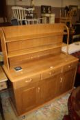 A LIGHT OAK ERCOL STYLE SIDEBOARD A/F, W 121 CM