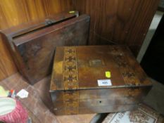 AN ANTIQUE INLAID MAHOGANY WRITING SLOPE A/F TOGETHER WITH ANOTHER (2)