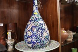 A LARGE EASTERN STYLE VASE WITH COCKEREL BACKSTAMP, A/F TOGETHER WITH A SHELLEY MELODY CHARGER