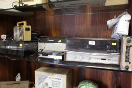 A SANSUI RECORD DECK TOGETHER WITH BOOTS EXAMPLE AND A QUANTITY OF VINTAGE RADIOS ETC. (9)