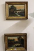 A PAIR OF GILT FRAMED OIL ON CANVAS DEPICTING LANDSCAPES BY M.MARE