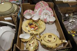A TRAY OF ROYAL ALBERT LADY CARLYLE CHINA AND AYNSLEY ORCHARD GOLD TEA SERVICE ETC. Condition