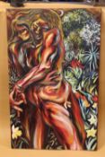 A LARGE UNFRAMED OIL ON CANVAS ABSTRACT FIGURE STUDY - SIGNED ADAM STANIER VERSO