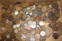 A BOX OF ASSORTED COINAGE ETC.