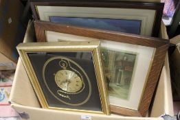 A BOX OF ASSORTED PICTURES AND PRINTS TO INCLUDE HORSE RACING PRINTS, SIGNED LIMITED EDITION HUNTING