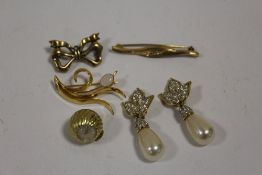 A PAIR OF SWAROVSKI CRYSTAL CLIP ON EARRINGS, TOGETHER WITH BROOCHES AND A ROTARY PENDANT WATCH