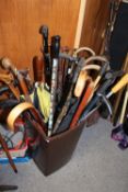 A LARGE QUANTITY OF ASSORTED WALKING STICKS ETC.