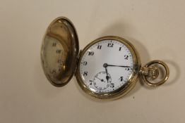 A VINTAGE ROLLED GOLD FULL HUNTER POCKET WATCH