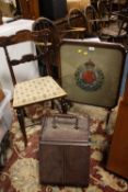 A VINTAGE GLASS FIRESCREEN, COAL BOX AND BEDROOM CHAIR (3)