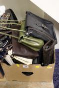A BOX OF LEATHER AND OTHER LADIES HANDBAGS ETC. TO INCLUDE JASPER CONRAN, JANE SHILTON ETC.