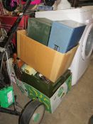 A QUANTITY OF FILING BOXES, WOODEN GUILLOTINE ETC