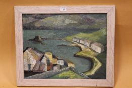 ATTRIBUTED TO DAVID HONE (b.1928). Irish school, impressionist stormy coastal harbour scene,