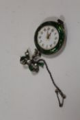 A VINTAGE LADIES SILVER AND ENAMEL PENDANT WATCH
