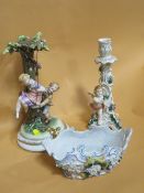 A CAPE DI MONTE FIGURE GROUP OF A BOY AND A GIRL ON A SWING A/F TOGETHER WITH A DRESDEN CHERUBIC