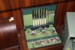 AN OAK CASED CANTEEN OF CUTLERY, TOGETHER WITH ANOTHER (2)