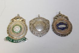 THREE HALLMARKED SILVER CYCLING INTEREST FOB MEDALS