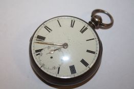 AN ANTIQUE SILVER CASED FUSEE POCKET WATCH