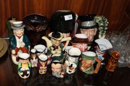 A COLLECTION OF CERAMIC CHARACTER JUGS ETC. TO INCLUDE ROYAL DOULTON EXAMPLES