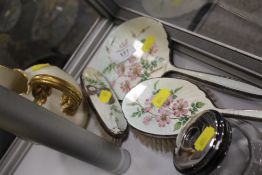 A ROYAL WORCESTER BLUSH IVORY JUG A/F TOGETHER WITH A COLLECTION OF ENAMELLED DRESSING TABLE ITEMS