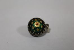 A VINTAGE FLORALLY ENAMELLED SPHERICAL PENDANT / CHARM