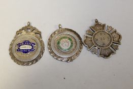 THREE HALLMARKED SILVER CYCLING INTEREST FOB MEDALS