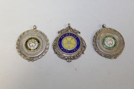 THREE HALLMARKED SILVER CYCLING INTEREST FOB MEDALS