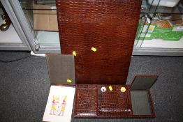A SNAKESKIN EFFECT DESK TIDY, FOLDER AND ANOTHER (3)